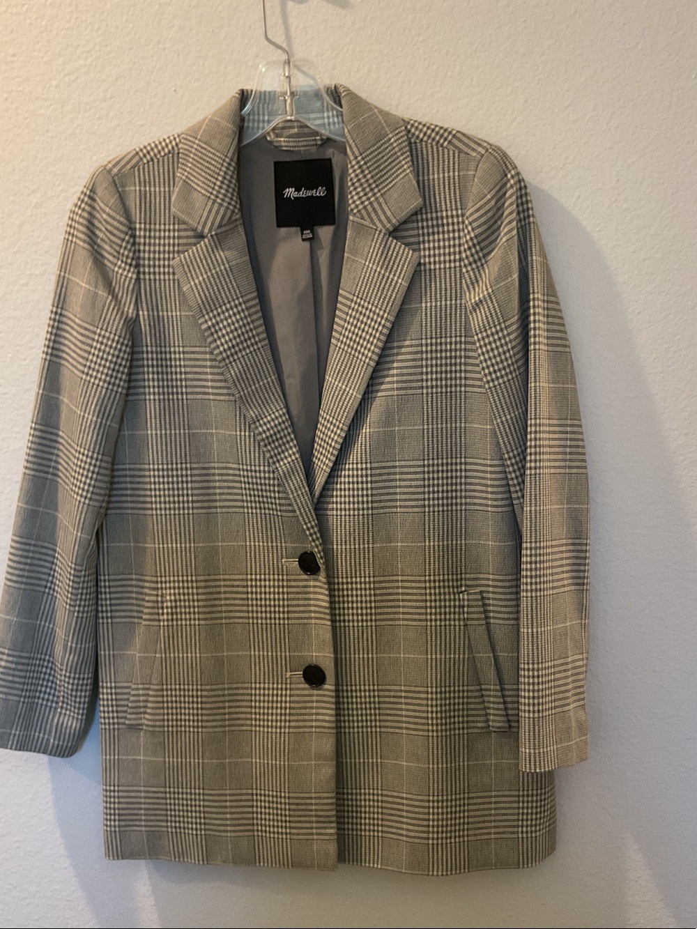Madewell Grey Plaid Notched-Lapel Blazer Longline Blazer